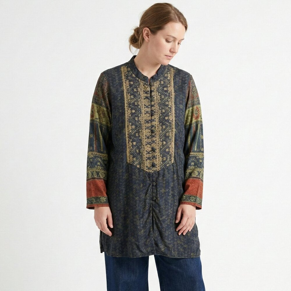 Vintage Carole Little Tunic Blouse Shacket Minimalist Boho Retro Gray Rust 18W - Picture 1 of 10